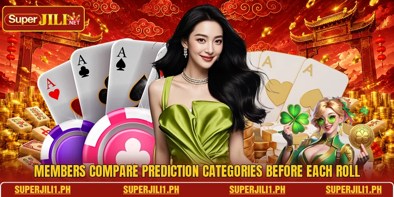 Members compare prediction categories before each roll Members compare prediction categories before each roll